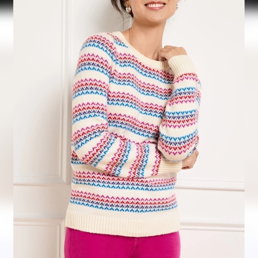 Talbots NEW Fairisle Wave Jacquard Crewneck Pullover Sweater SZ 1X PETITE Preppy